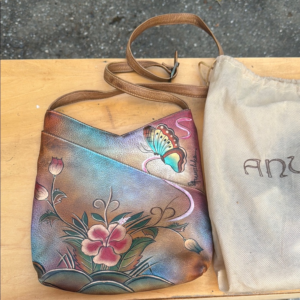 Anuschka Hand-Painted Butterfly and Floral Crossbody Bag - Multicolor